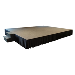 Podium 6m. x 4m. x 0,4m. incl. zwarte rok, antraciet tapijttegels